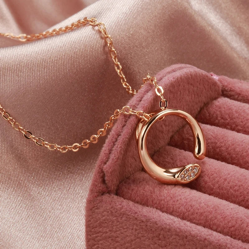 Simple 585 Rose Gold Color Pendant Necklace