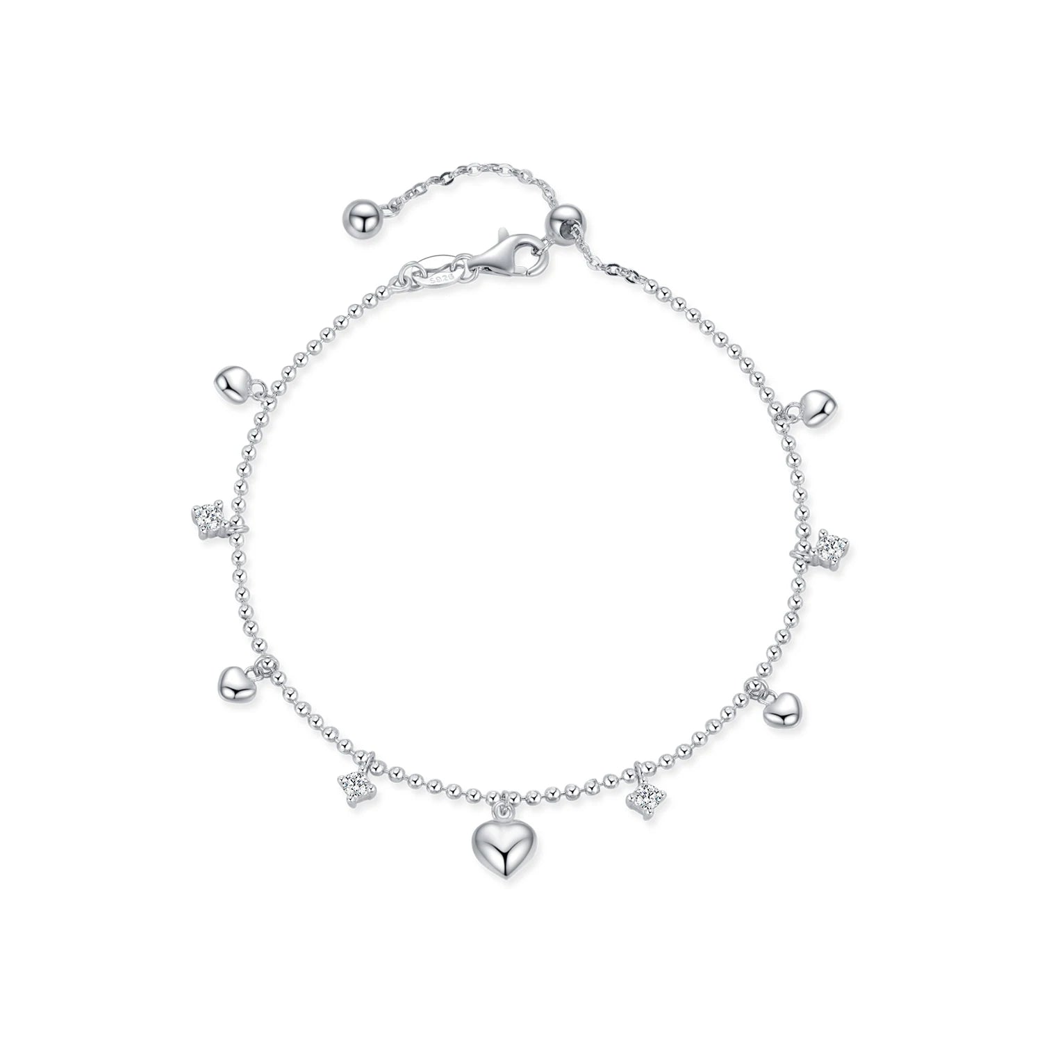 925 Sterling Silver Delicate Mirror Hearts Bracelet