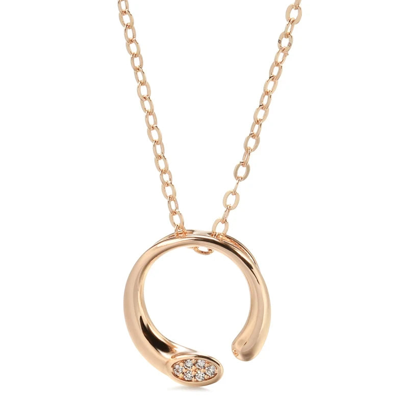 Simple 585 Rose Gold Color Pendant Necklace