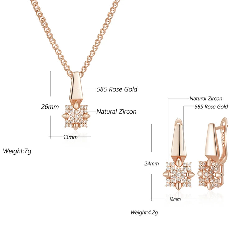 585 Rose Gold Color Crystal Flower Drop Jewelry Sets