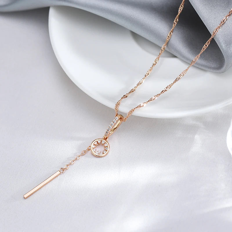 Fashion Tassel Hollow Pendant Natural Zircon 585 Gold Color Necklace