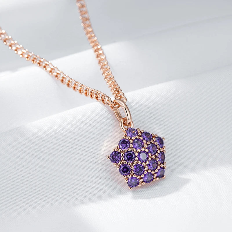 Shiny Purple Natural Zircon Pendant Necklace