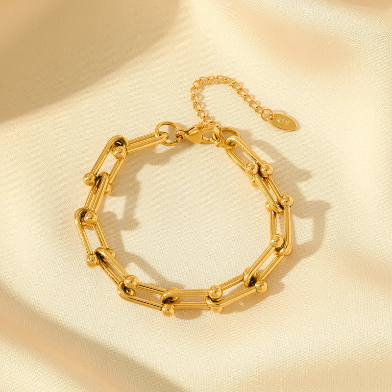 Stainless Steel Gold Color Thick Chain Necklace Bracelet