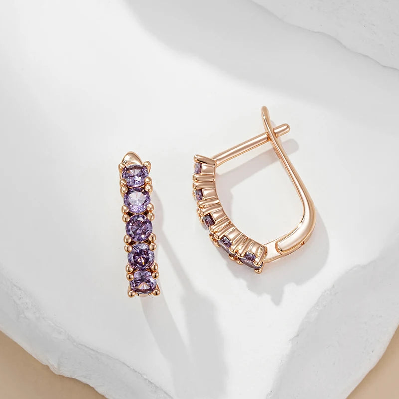 Purple Natural Zircon Round Cut Drop Earrings