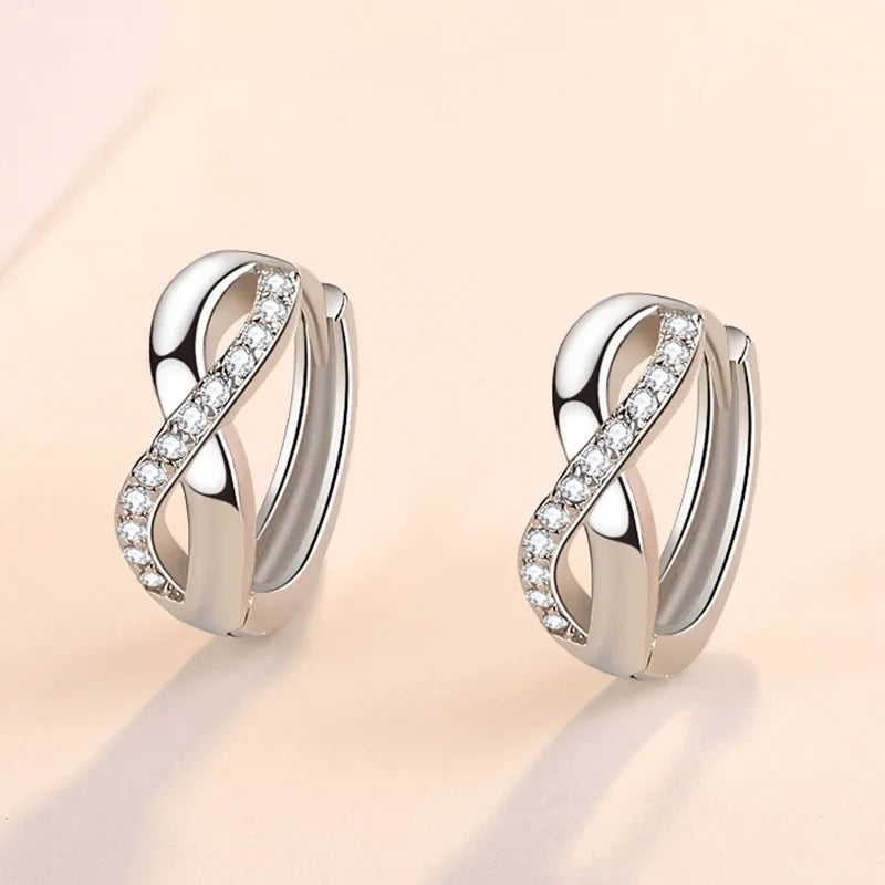 Silver Needle Twist Infinity Eternal Endless  Earrings