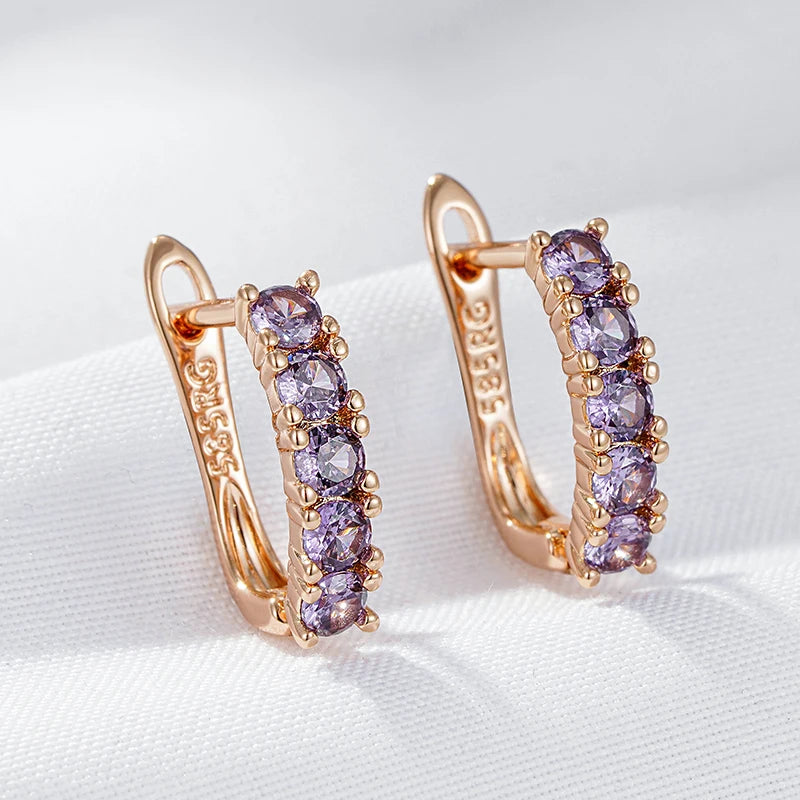 Purple Natural Zircon Round Cut Drop Earrings