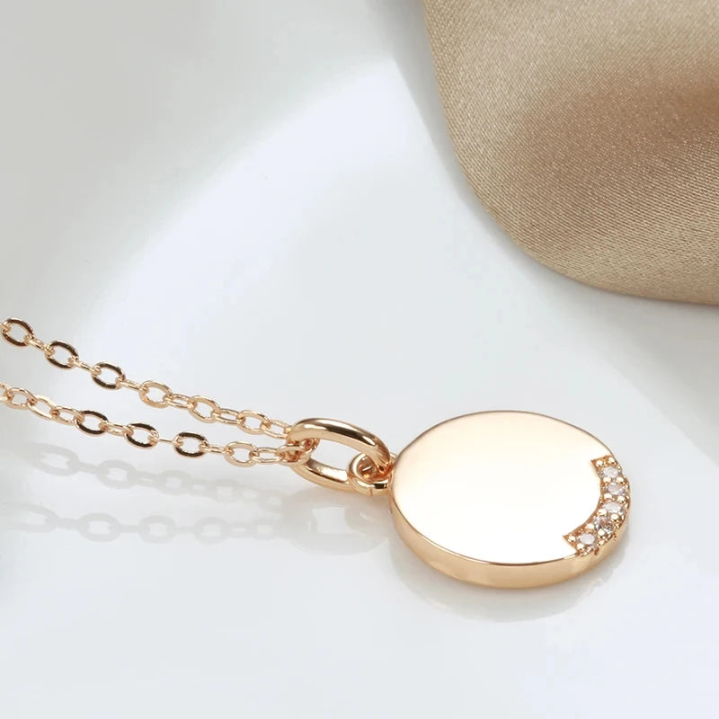 585 Rose Gold Color Round Coin Pendant Necklaces