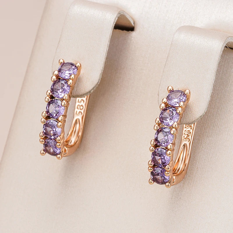 Purple Natural Zircon Round Cut Drop Earrings