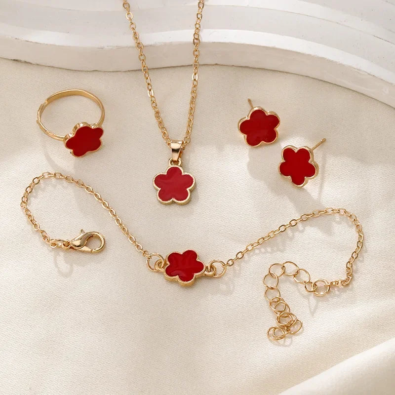 Lucky Five-petal Flower Clover Party Jewelry set