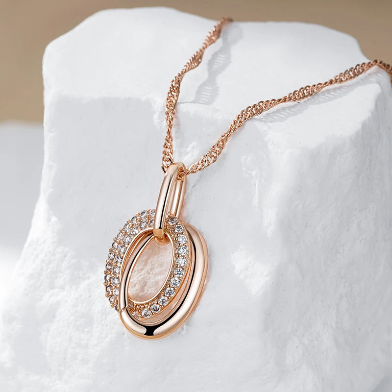 Fashion Double Hoop Zircon Pendant And Necklace