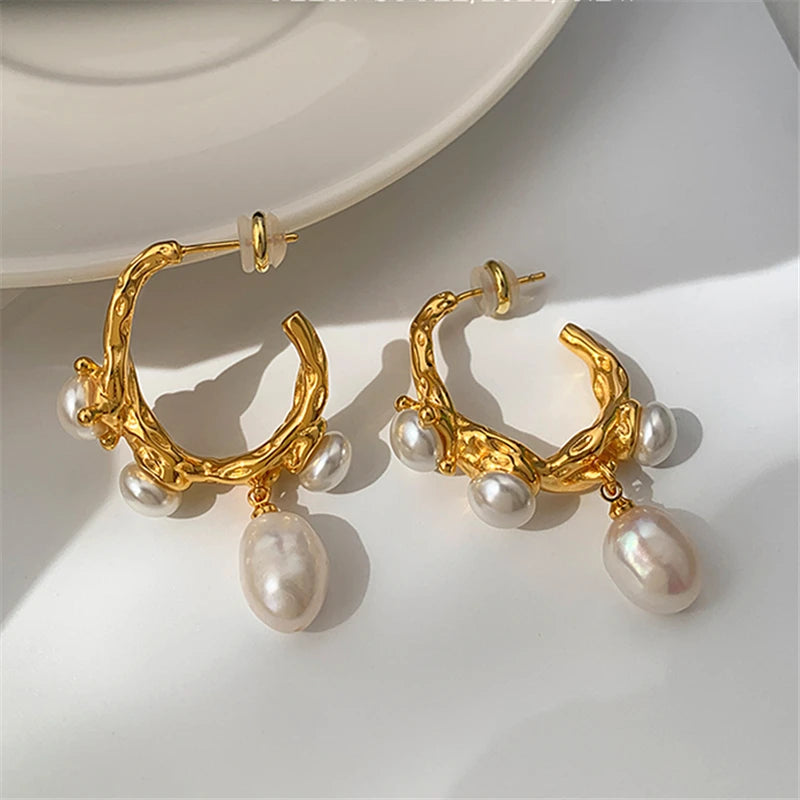 Vintage Baroque Pearl Pendant Women's Earrings