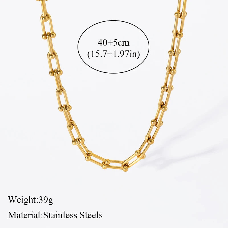 Stainless Steel Gold Color Thick Chain Necklace Bracelet