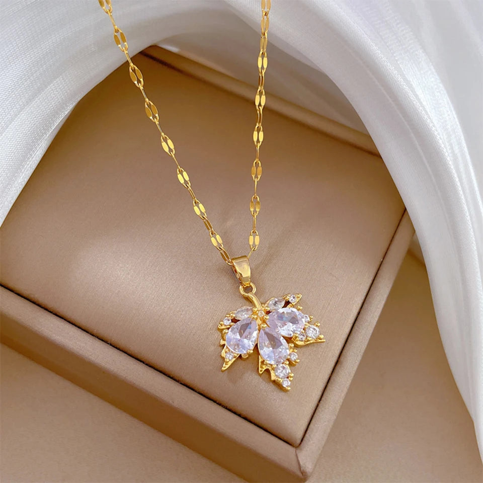 Luxury Shiny Zircon Maple Leaf Jewelry Set