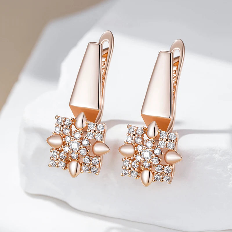 585 Rose Gold Color Crystal Flower Drop Jewelry Sets