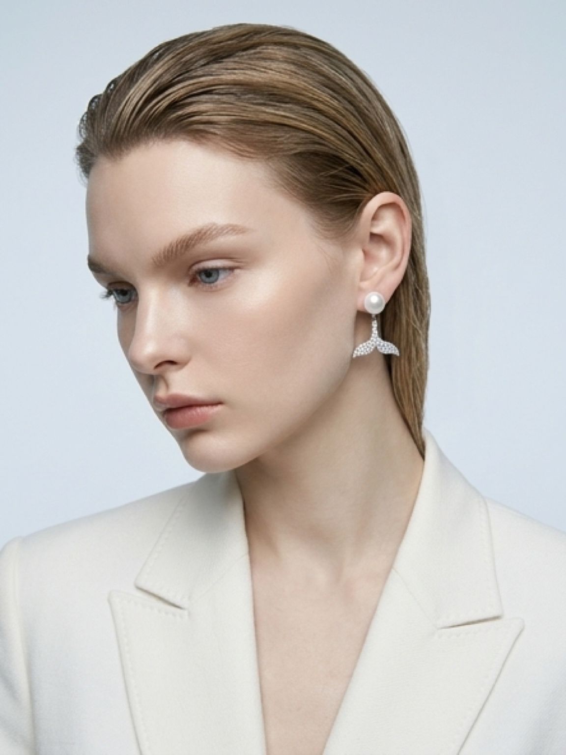 Mermaid Tail Pearl Stud Earrings