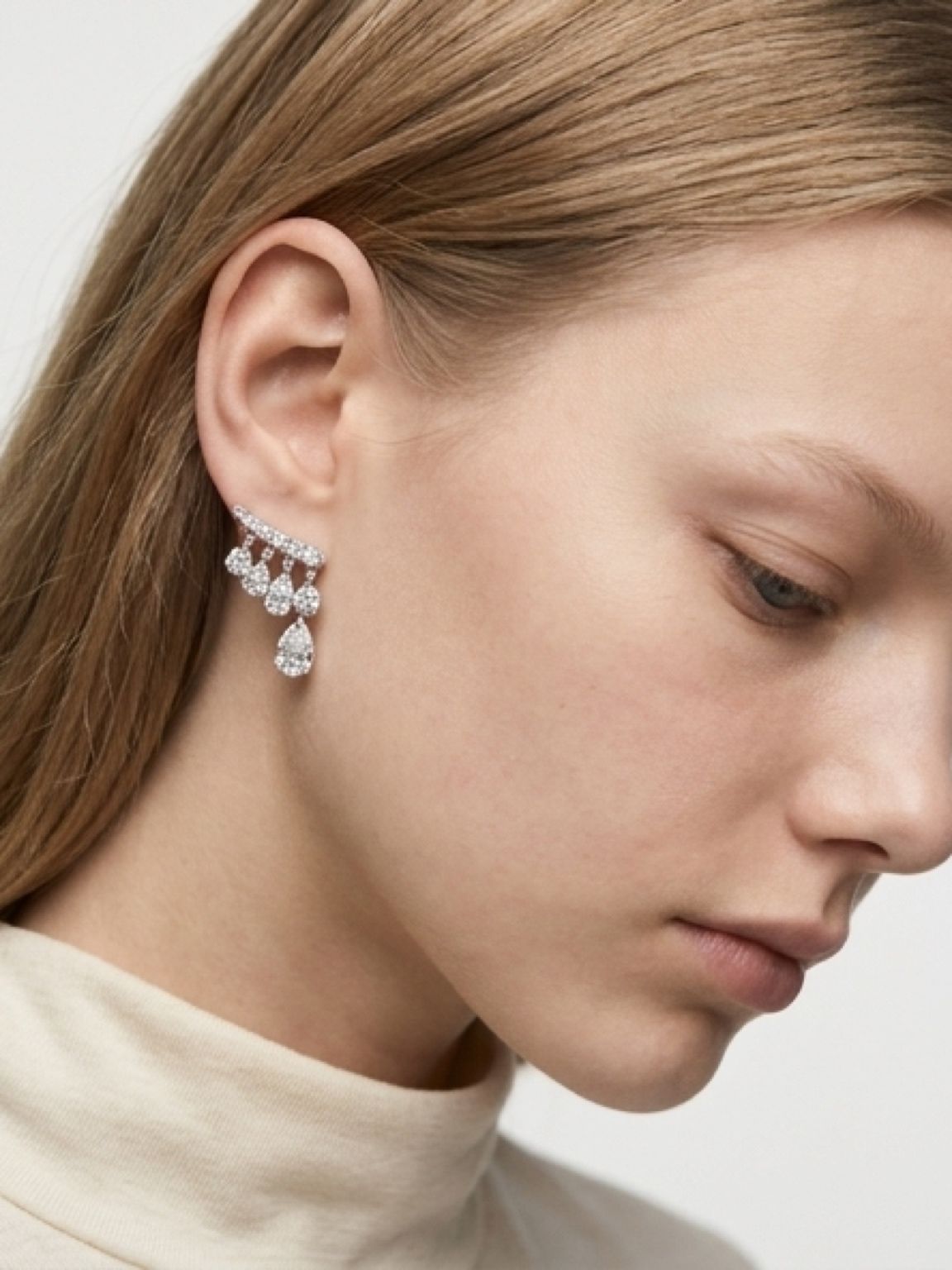 Sparkling Teardrop Crystal Ear Climber Earrings
